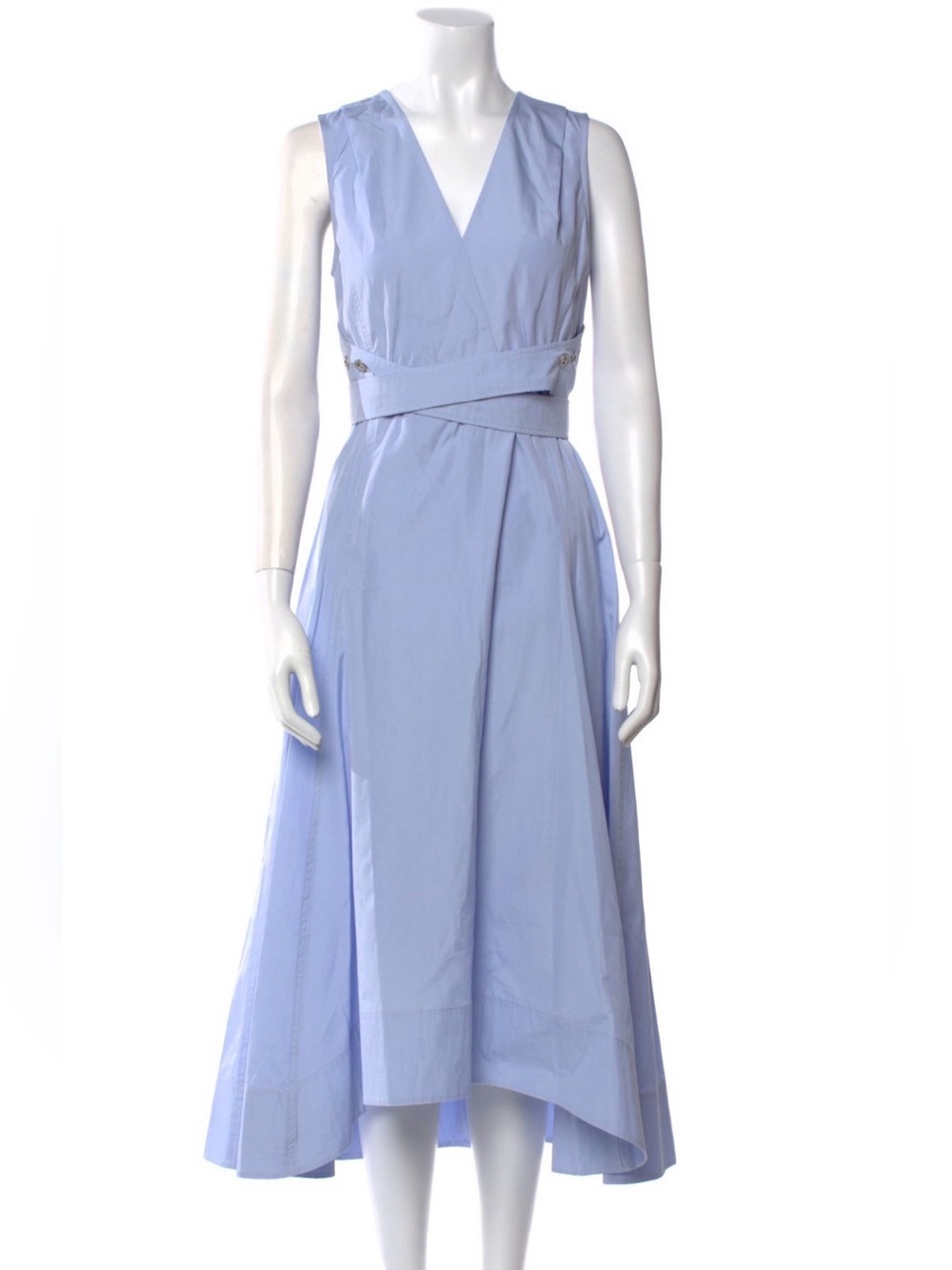 Phillip Lim Light Blue Asymmetric Midi dress tie waist cotton poplin dress
